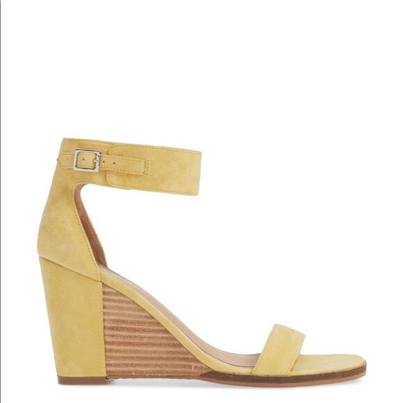 Linea Paolo Elodie Yellow Suede Wedge Sandals Size 6 - Picture 7 of 14